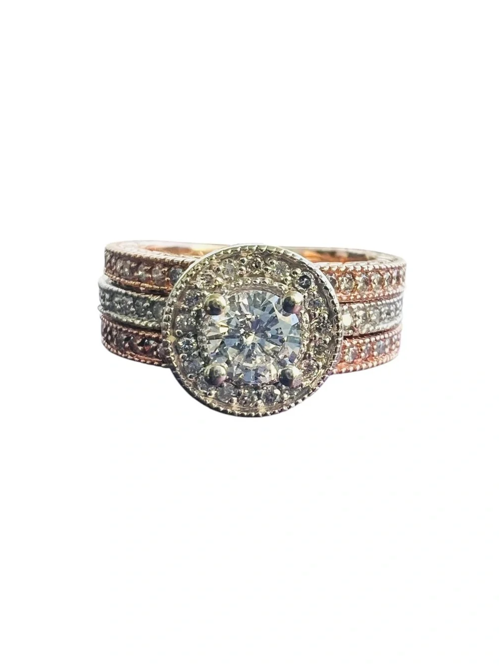 Effy 14K Rose & White Gold 1.63 CTW Diamond Bridal Ring Set Size 8 Appraised